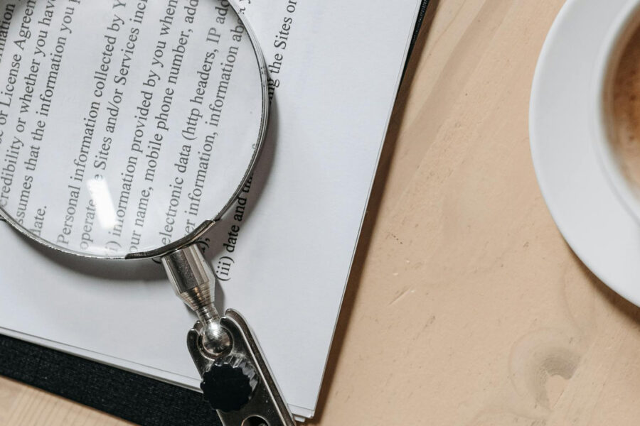 Magnifying glass on article